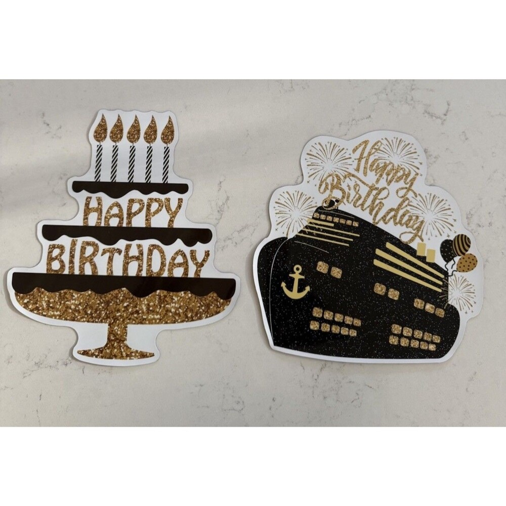 Magnetic Cruise Ship Door Happy Birthday Decor Magnets  Black & Gold - 2